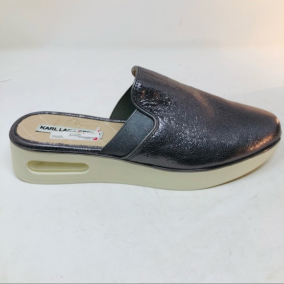 New Karl Lagerfeld Metallic Leather Slide Wedges - Picture 3 of 6